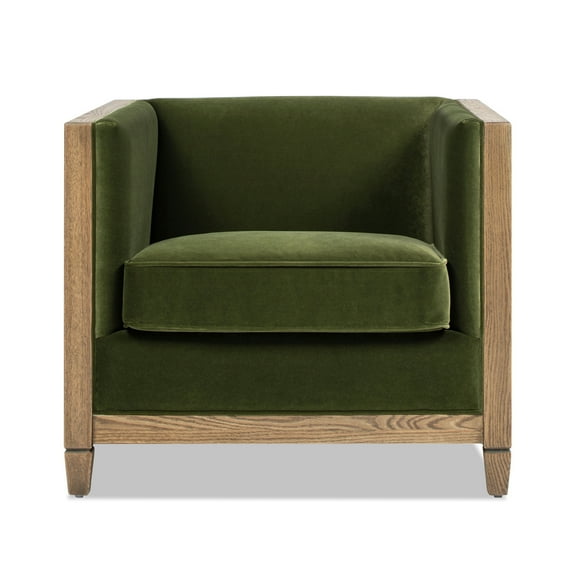 Georgia 34" Cane Rattan Tuxedo Armchair with Olive Green Performance Velvet