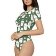 thumbnail image 2 of Daiia Alpaca Faces print Women's Crew Neck Short Sleeve Bodysuit Fashion Tops Fit Casual Basic Extender Bodysuit-Medium, 2 of 9