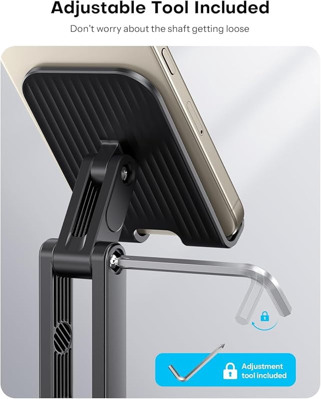 Cell Phone Stand for Desk, 2 Pack Adjustable Foldable Phone Holder, 360 Swivel Mobile Stand Fit for iPhone 16 15 14 13 12 Pro Max and All Smart Phones, Black & White