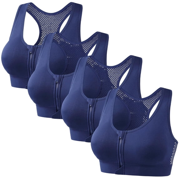 4 Packs Womens Sports Bras Plus Size Push Up Bralettes for Women Wireless Front Zipper Racerback Breathable Loose Bra S-4XL
