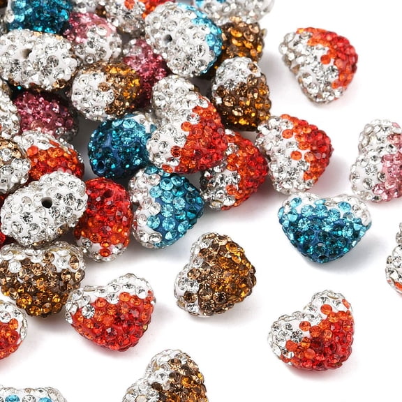 Gradient Color Polymer Clay Grade A Rhinestone Beads Heart Focals Beads for Beadable Pens Jewelry Keychain Making Mixed Color 13x15x11mm Hole: 1mm
