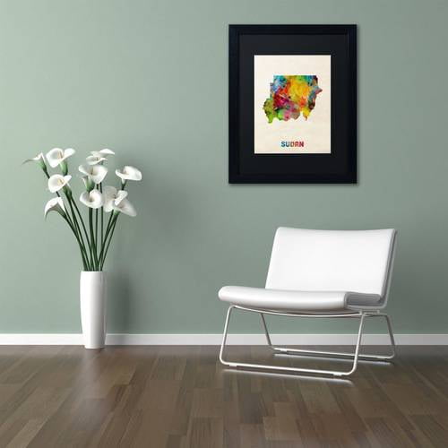 Trademark Fine Art 'Sudan Watercolor Map' Canvas Art by Michael Tompsett, Black Matte, Black Frame
