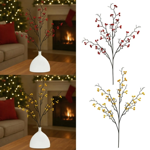 Ramas de Navidad de acebo rojo - Decoración artificial de 70 cm de bayas rojas para casa, repisa, coronas y centros de mesa