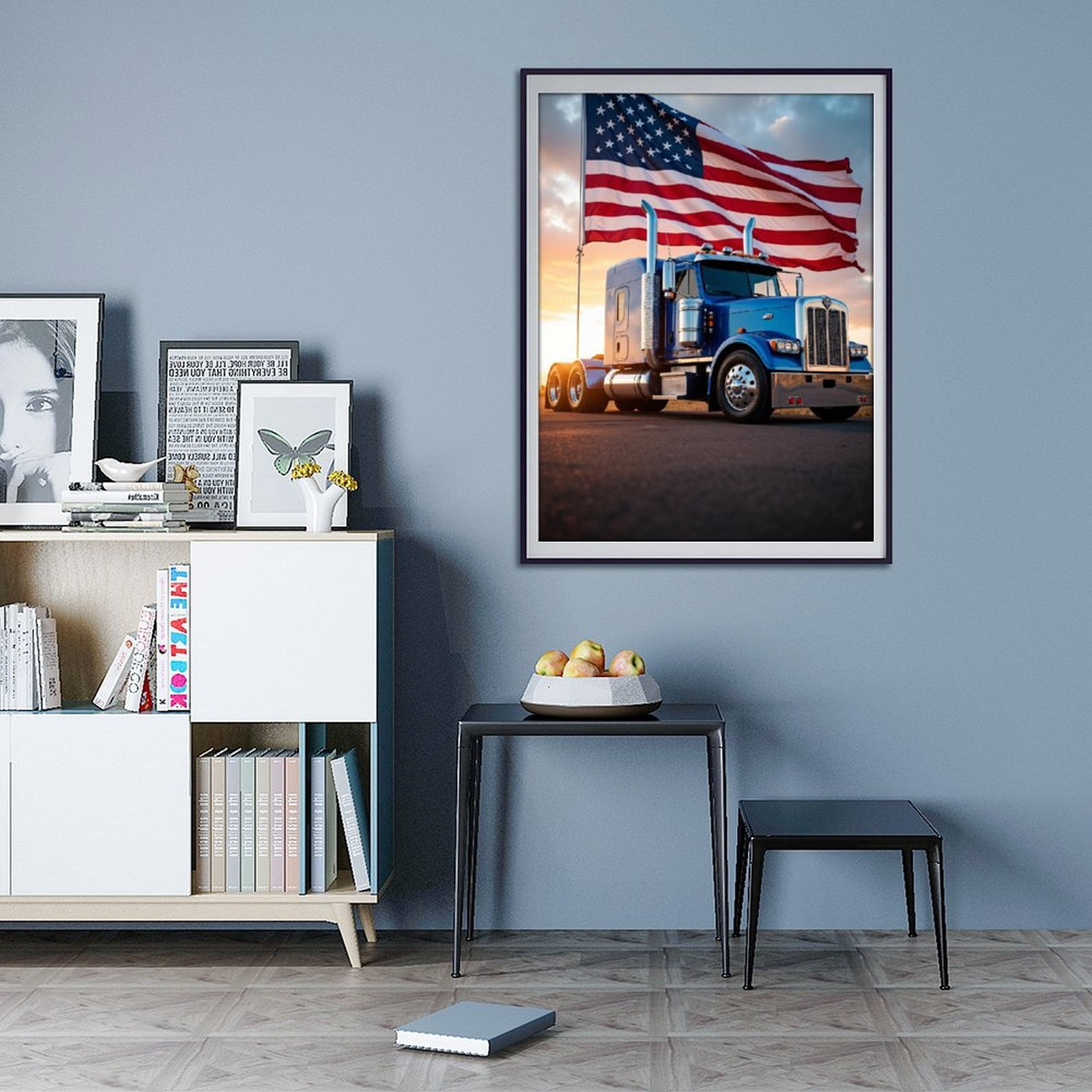 Diamond Art Kit for Adults, Blue Truck Sunset Patriotic Display Diamond Painting for Adults Beginners, DIY Diamond Art Painting Kits, 5D Diamond Painting Crafts for Home Decor 12x16 Frameless