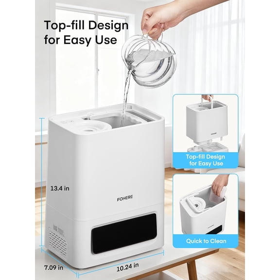6L Humidifier for Large Room with Sensor, 60H Runtime, Ultra-Quiet Cool Mist, Remote Control, Night Light, White