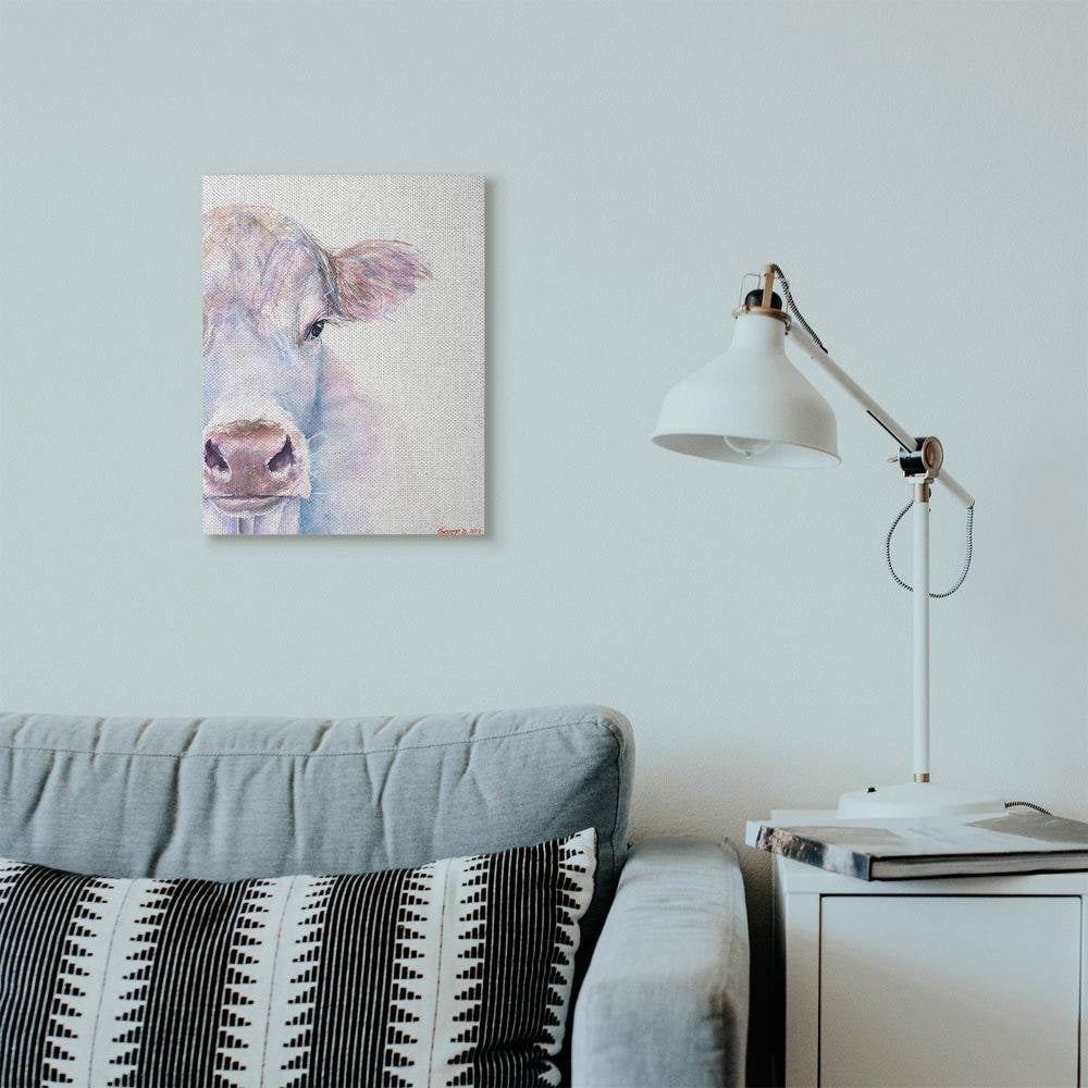 Stupell Industries Large Cow Head Animal Blue Watercolor Painting Canvas Wall Art by George Dyachenko