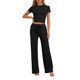 thumbnail image 1 of INSPIRAR CHIC Conjunto de 2 Piezas para Mujeres, Camiseta de Cuello Redondo de Manga Corta con Pantalones con Cuerda, Conjunto de Sudadera de Yoga XL Negro, 1 of 5