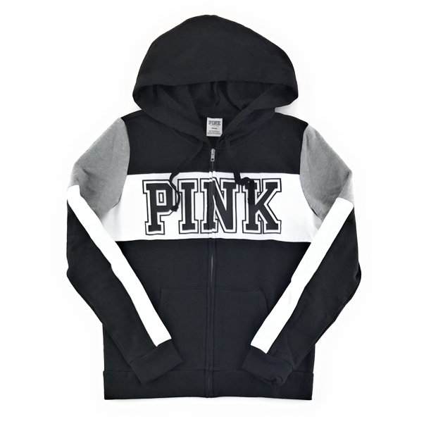 Victoria S Secret Pink Perfect Zip Hoodie Large Black White Gray Block Logo Walmart Com