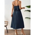 thumbnail image 2 of Navy Blue Sleeveless Pleated Midi Dress With Ruffle Bust For Women, 2 of 6