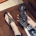 thumbnail image 5 of OAVQHLG3B Wedge Sandals for Women Flat Beach Sandals Women's Flip Flops Beaded Rhinestone Roman Shoes, 5 of 5
