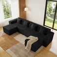thumbnail image 4 of SEENYOO 133" Cloud Couch, Black Modular Sectional Sofa with 2 Ottomans, Corduroy Deep Seat for Living Room, No Assembly Required, 4 of 13