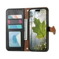 thumbnail image 3 of Leather For iPhone 16 Pro Case Leaf buckle zipper wallet  3-card  Flip Wallet Leather Case With Card Holder Magnetic Closure  Phone Cases Cover,Black,For iPhone 16 Pro, 3 of 7