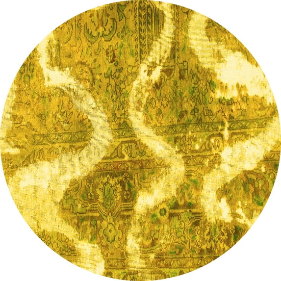 Ahgly Company Indoor Round Abstract Yellow Modern Area Rugs, 7' Round