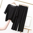 thumbnail image 2 of Jamicy Womens Lounge Set 2026 Summer 2 Piece Outfits Oversized Crew Neck Short Sleeve Tops & Wide Leg Pant Matching Sets Home Wear Clothing, 2 of 5