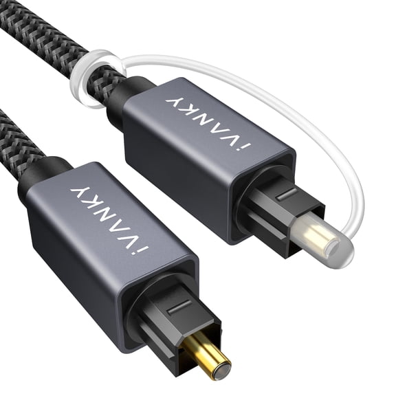 IVANKY Digital Optical Audio Cable 6ft/1.8M, Slim Nylon Braided Audio Optical Cord Toslink Cable for Sound Bar, TV, PS4, Xbox, Samsung, Vizio, 24K Gold-Plated - CL3 Rated, Grey
