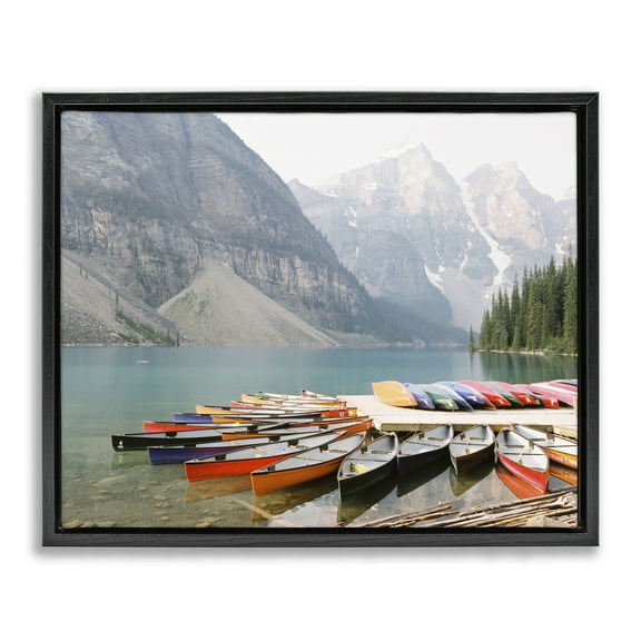 Stupell Industries Cliffside Canoe Dock Landscape Photography Black Floater Framed Art Print Wall Art, 21 x 17