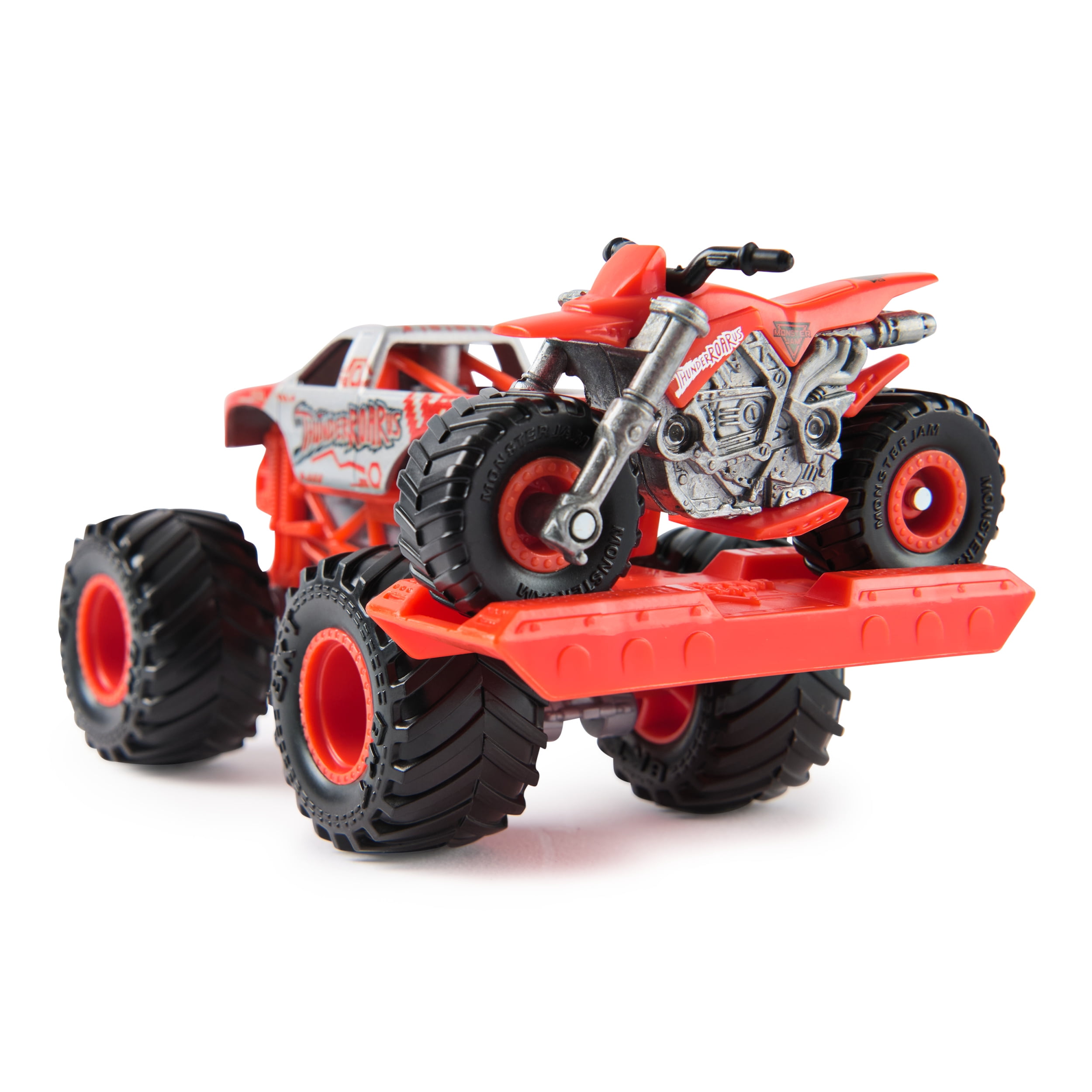 Monster Jam, Monster truck et moto tout-terrain ThunderROARus officiels, coffret de 2 véhicules avec accessoire, échelle 1:64, jouets pour garçons et filles, à partir de 3 ans