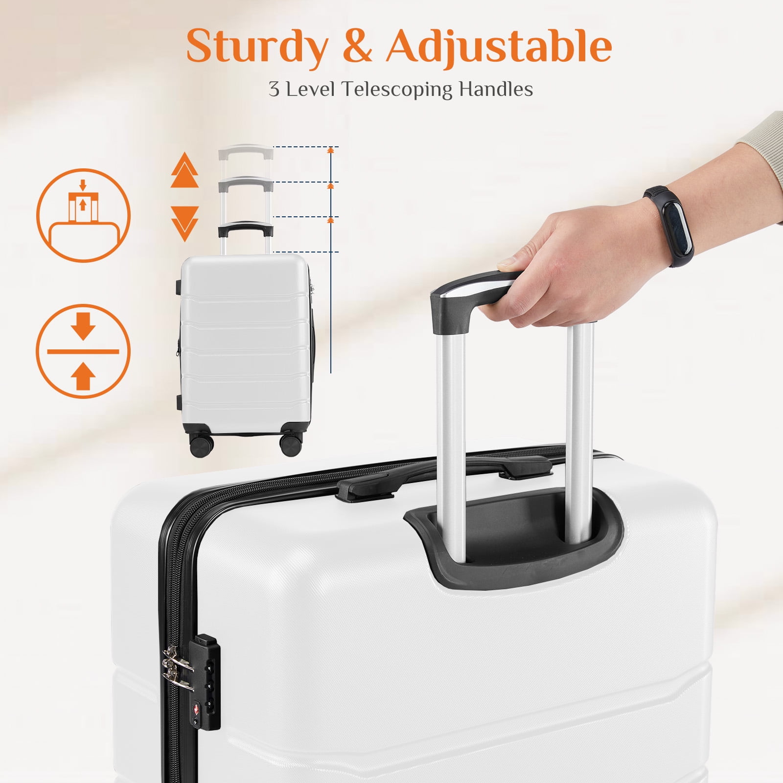 CONCETTA 3 Pcs ABS Hardside Luggage Sets, Lightweight Expandable Hard Shell Rolling Suitcase TSA Lock Spinner Wheel Suit Cases, White