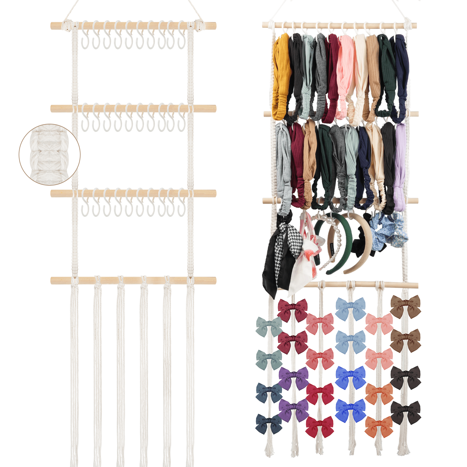 Headband Bow Holder Organizer for Girls, Baby Hair Bows Hanger with 30 Hooks, Hair Clip