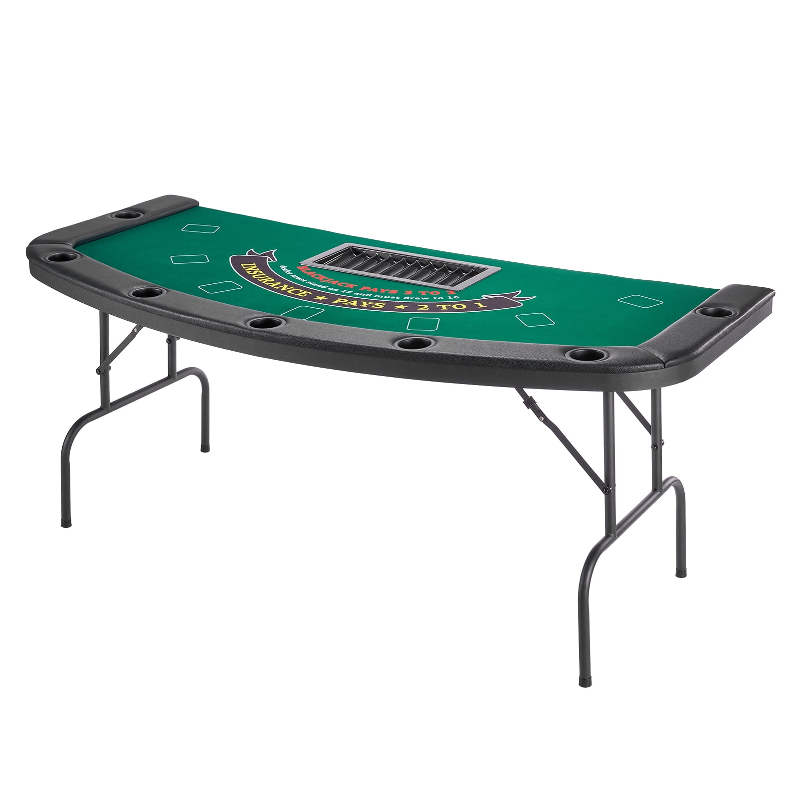VEVOR Foldable Poker Table, 7 Player 72 in Folding Casino Leisure Table with Padded Rails & Cup Holders, Semi-oval Portable Game Tables with Felt & Metal Legs, for Texas Holdeem Game and Blackjack