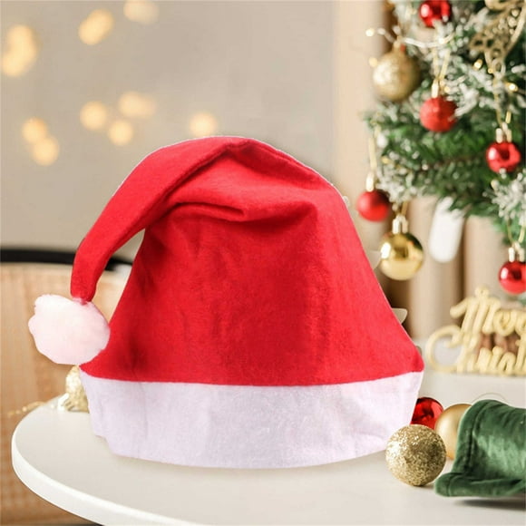 EGNMCR Christmas Decorations, 12pc Christmas Atmosphee Decoration Red Christmas Hat For Women Adults And Children Headwar Plain Hat Santa Claus Dress Up Hat Santa Claus dress up hat