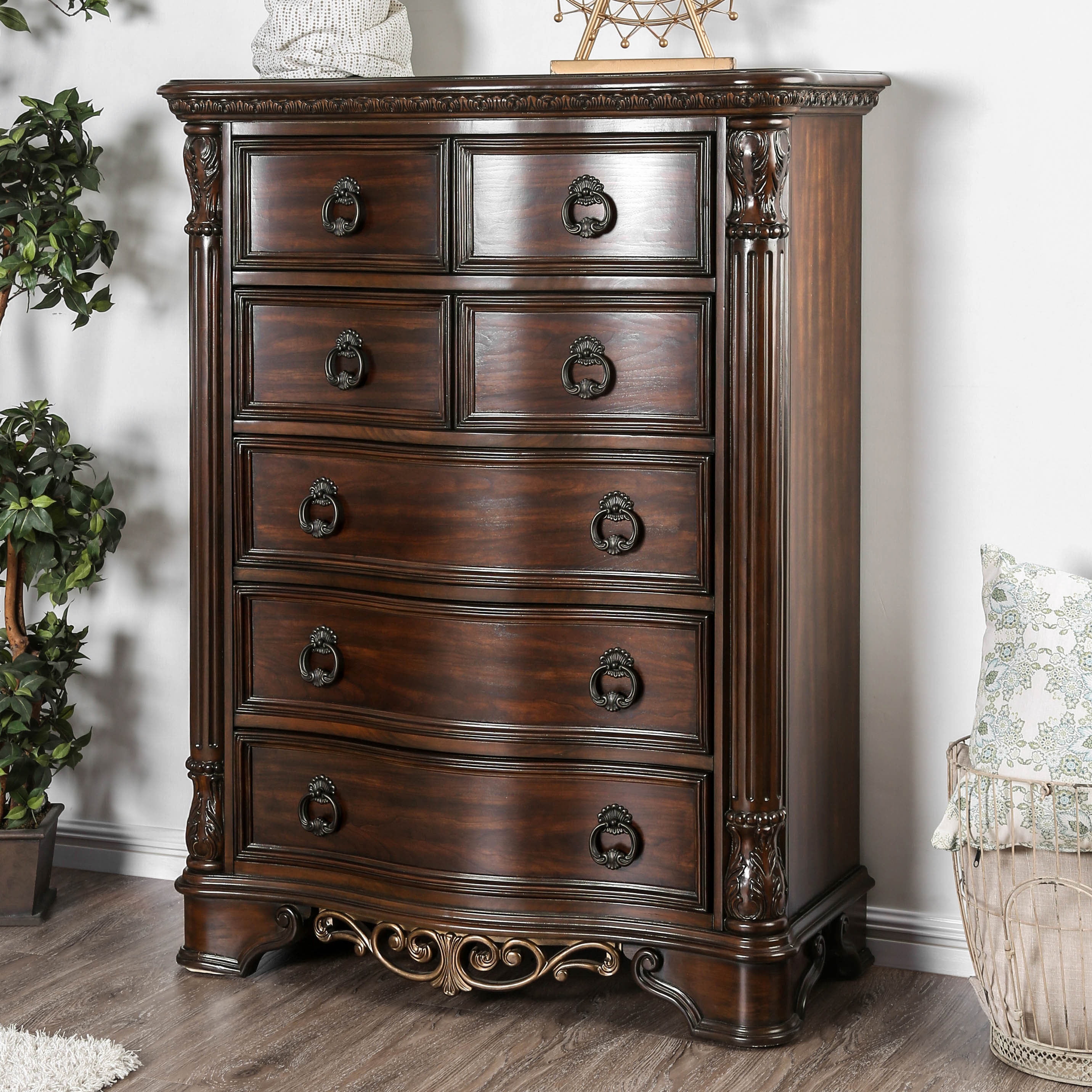 Furniture of America Davidson Traditional 5-Drawer Chest, Brown Cherry