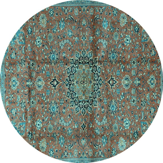 Ahgly Company Indoor Round Medallion Light Blue Traditional Area Rugs, 8' Round