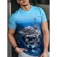 thumbnail image 2 of Amateur 3D Aircraft Carrier Print Plus Size T-Shirt - Men's Cool Summer Short Sleeve Polyester Top, Loose Version, Geometric Pattern, Machine Washable, All Season Casual Wear, Large, 2 of 6