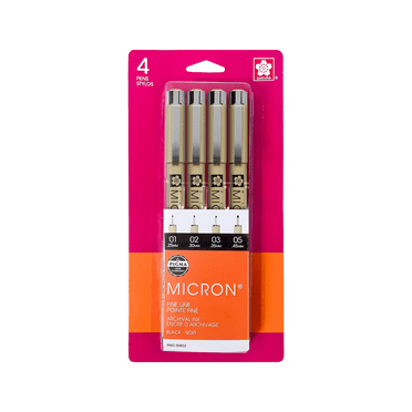 Sakura Pigma Micron Fineliner Pen Set, 4 Pens (01, 02, 03, 05)