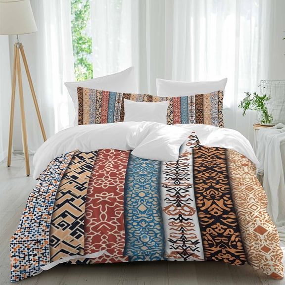 Boho Duvet Cover Set Queen Size, Retro Ethnic 4 Piece Soft Microfiber Bedding Set with 1 Duvet Cover, 1 Flat Sheet, 2 Pillowcases