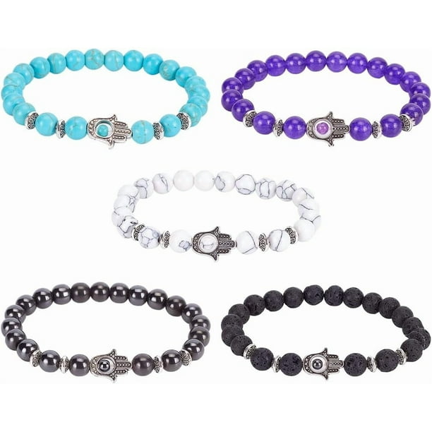 Pulsera de cuentas de mano de Hamsa, pulsera de piedra protectora de mano de Hamsa, pulsera de cuentas de mano de piedra natural, pulseras de cuentas para parejas, regalo