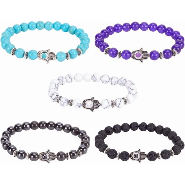 Pulsera de cuentas de mano de Hamsa, pulsera de piedra protectora de mano de Hamsa, pulsera de cuentas de mano de piedra natural, pulseras de cuentas para parejas, regalo