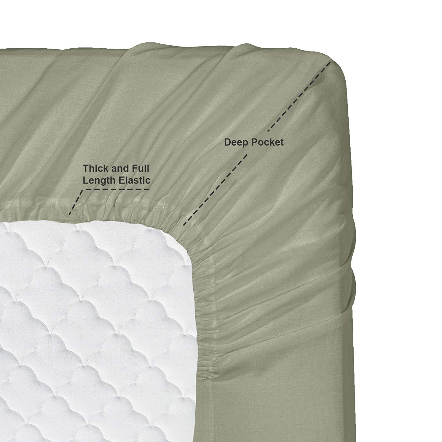 Clara Clark 6 Piece 1800 Microfiber Collection Bed Sheet Set, Deep Pockets Fitted Sheet, Flex-Top King, Sage Green