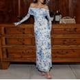thumbnail image 6 of IWRICH Women's Long Sleeve Mesh off Shoulder Bodycon Maxi Dress Formal Wedding Guest Fall Dresses Blue XS, 6 of 8