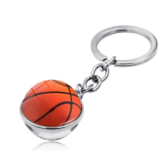 LYMAYTER Basketball Key Chain Glass Basketball Keychain Decoration - Double - sided, for DIY Backpack Handbag Key Ring