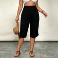 thumbnail image 6 of Women's Plus Size Soft Cotton Loose Cropped Pants, Mid Waist Tummy Control Flattering Fit, Casual Comfortable Summer Tapered Leg Pull On Pants for Work Daily | TruHer,Black L, 6 of 8