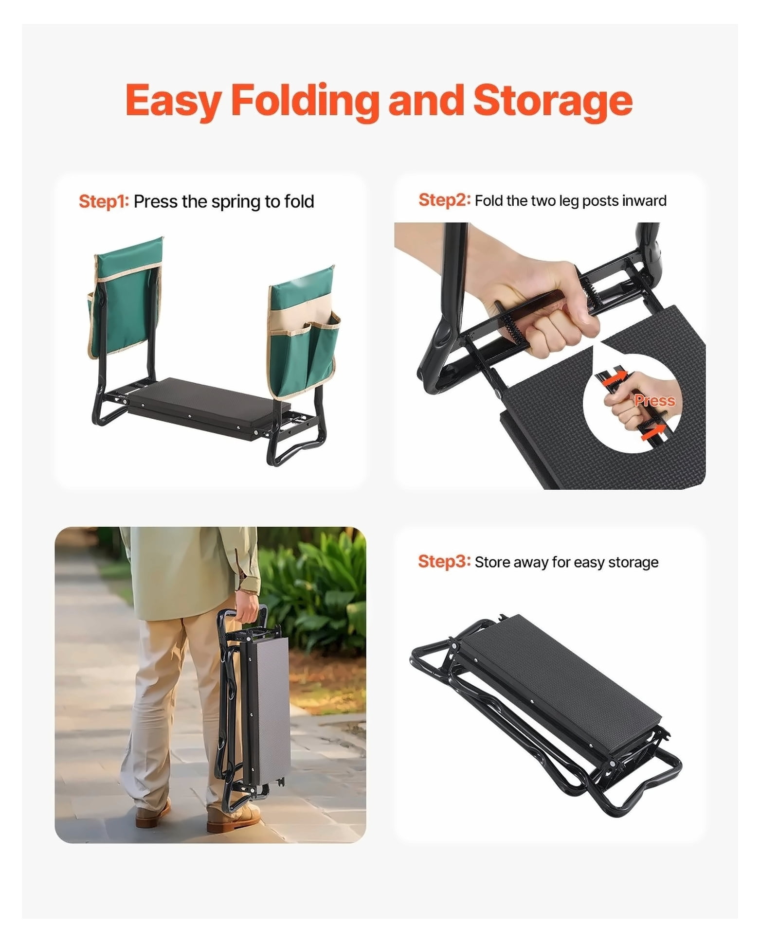 Garden Kneeler and Seat 8" EVA Pad Folding Garden Stool Heavy Duty Garden Bench