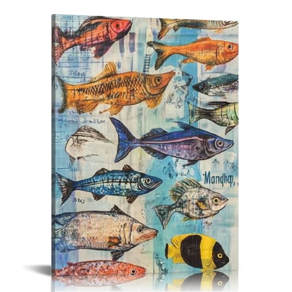 FCXZI Colorful Fish Canvas Wall Art Home Decor for Living Room Office 12x16in