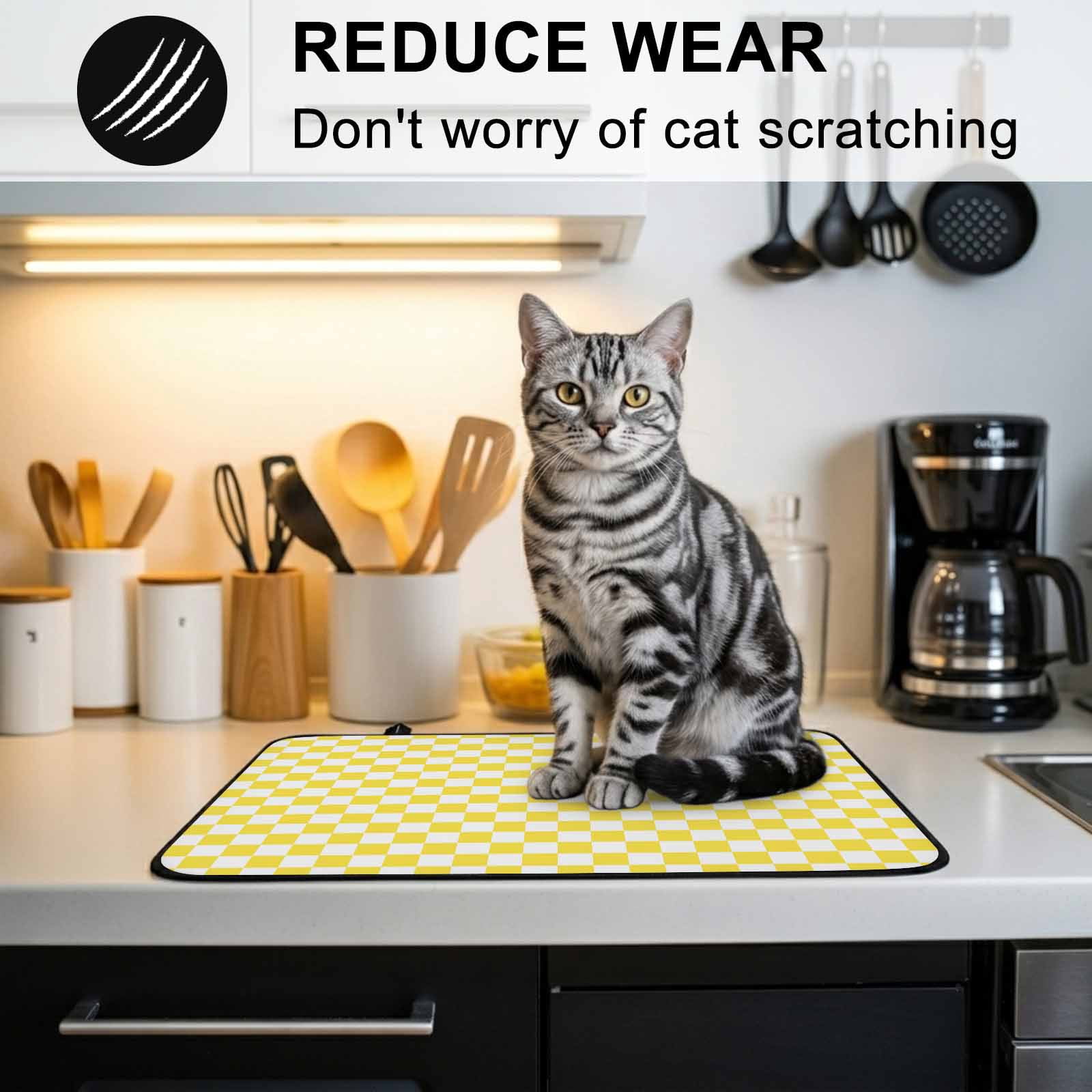 Yellow White Plaid Stove Top Cover for Electric Stove, Heat-proof & Non Slip Glass Top Stove Cover Protector, Modern Retro Geometric Checkered Kitchen Flat Cooktop Rubber Mat 31x24 Inches