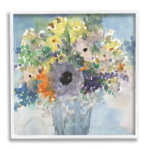 Stupell Industries Blue Bouquet Watercolor Botanical & Floral Painting White Framed Art Print Wall Art, 17 x 17