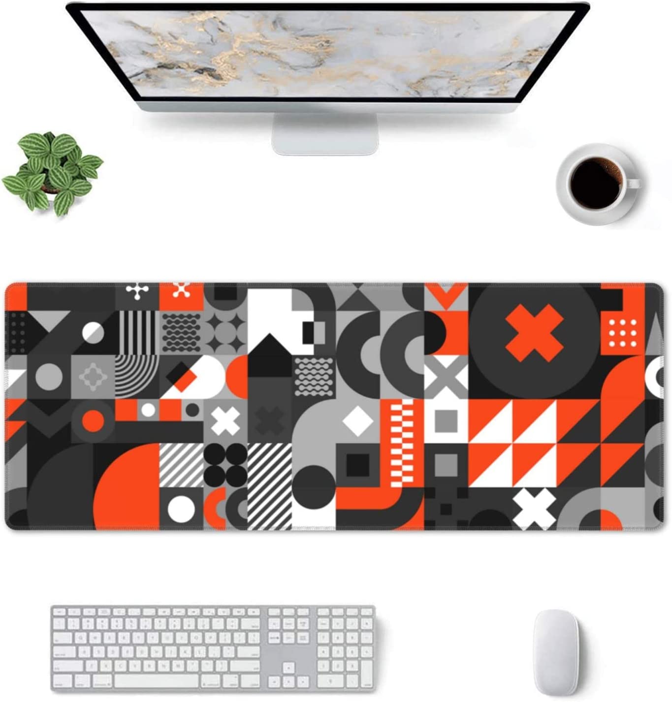 XL Large Gaming Mouse Pad with Stitched Edges, Abstract Geometric Extended Mousepad Desk Mat with Non-Slip, Big Long Keyboard Pad for Computer Laptop for Gamer Office Decor, (Dark Black, 31.5*11.8 In)