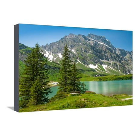 Hiking around Truebsee Lake in Swiss Alps, Engelberg, Central Switzerland Stretched Canvas Print Wall Art By
