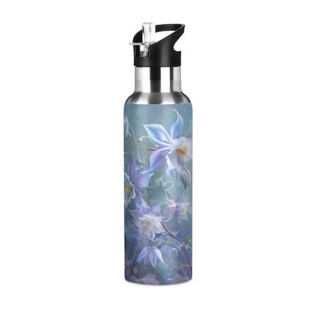 

ALAZA Ethnic Flowers Blooming and Butterfly Water Bottle Insulated Flask Stainless Steel Straw Lid 20 oz