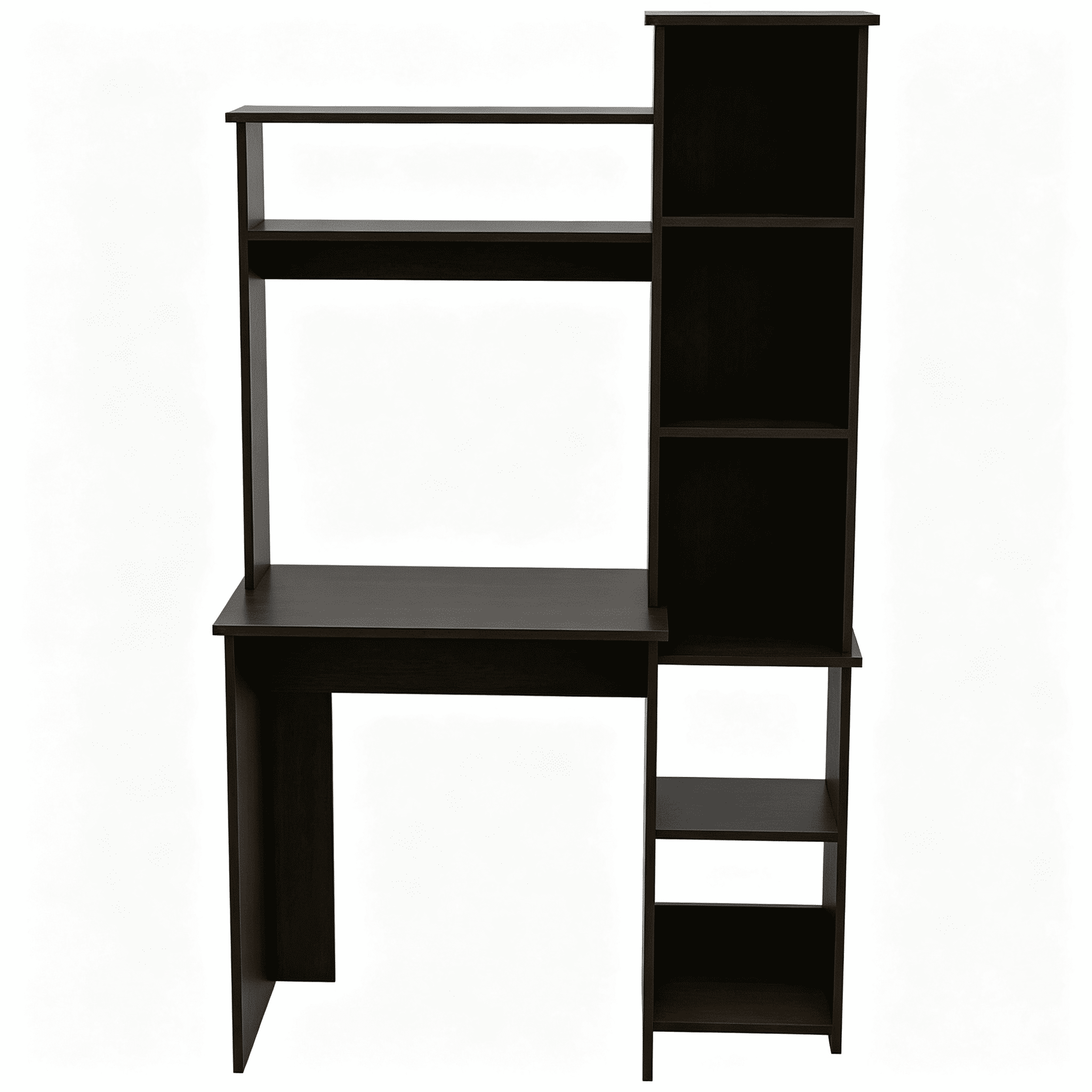 Asteroutdoor Black Desk with Hutch and Five Shelves, 39.7 in Wide, 63.9 in High, Space-Saving Computer Desk with Side Bookcase for Small Rooms