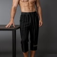 thumbnail image 4 of Men's Lightweight Long Beach Shorts Striped Textured Quick Dry Below Knee 3/4 Capri Pants with Pockets for Workout Running Training Summer Big and Tall Size S-4XL Black, 4 of 7
