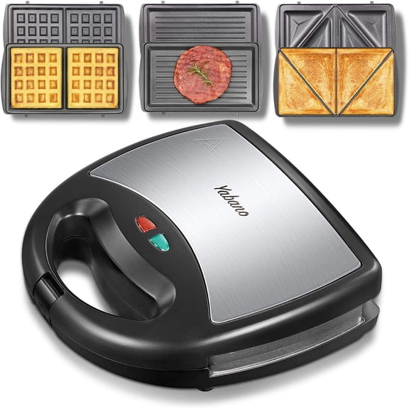 Yabano Portable Sandwich Maker 3 in 1 Waffle Electric Waffle Maker, Non Stick Coating Plate