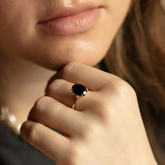 Gaspara Oval Cut Black Onyx Engagement Ring For Women's 925 Sterling Silver