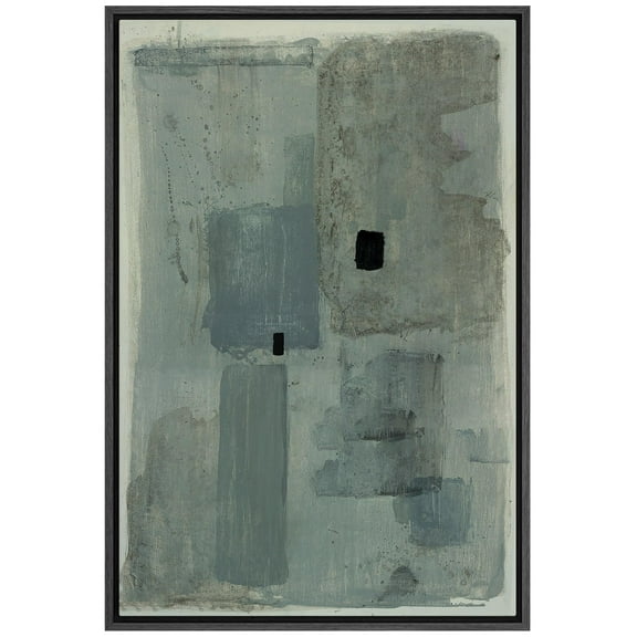 IDEA4WALL Framed Canvas Wall Art Abstract Print in Gray and Blue Tones Minimalist Pastel Digital Art Modern Art Decorative Bohemian Wall Decor for Living Room, Bedroom, Office - 24"x36" Black