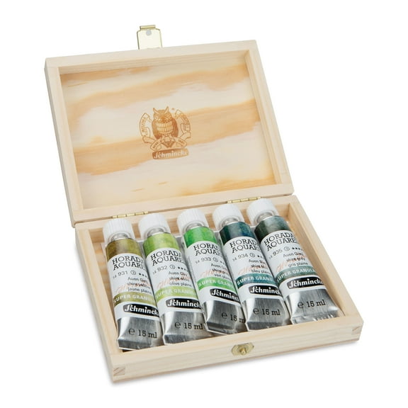 Schmincke Horadam Aquarell Artist Watercolor - Shire, Supergranulation, Wood Box, Set of 5, 15 ml, Tubes