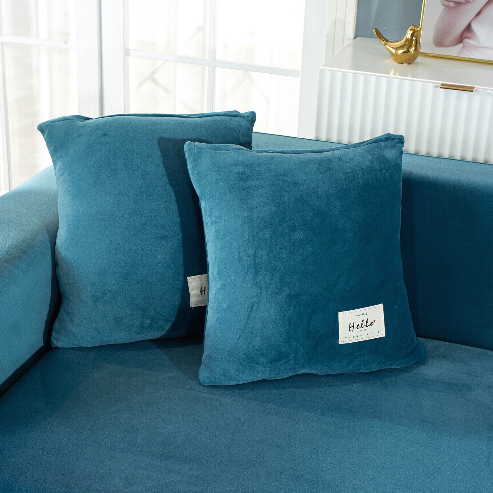 SHANNA Thick Velvet L Shape Sofa Covers, Non-Slip Sectional Couch Cover Protector Plush Sofa Slipcovers with 2pcs pillowcase for Living Room